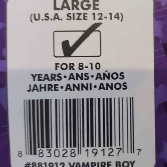 NEW Vampire Boy Halloween Costume Size 12 / 14 Large Boys Ages 8 to 10 years - Picture 3 of 5